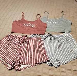 💕 2 Pajama Sets 💕 Pink Stripe And Grey Stripe Size M/L